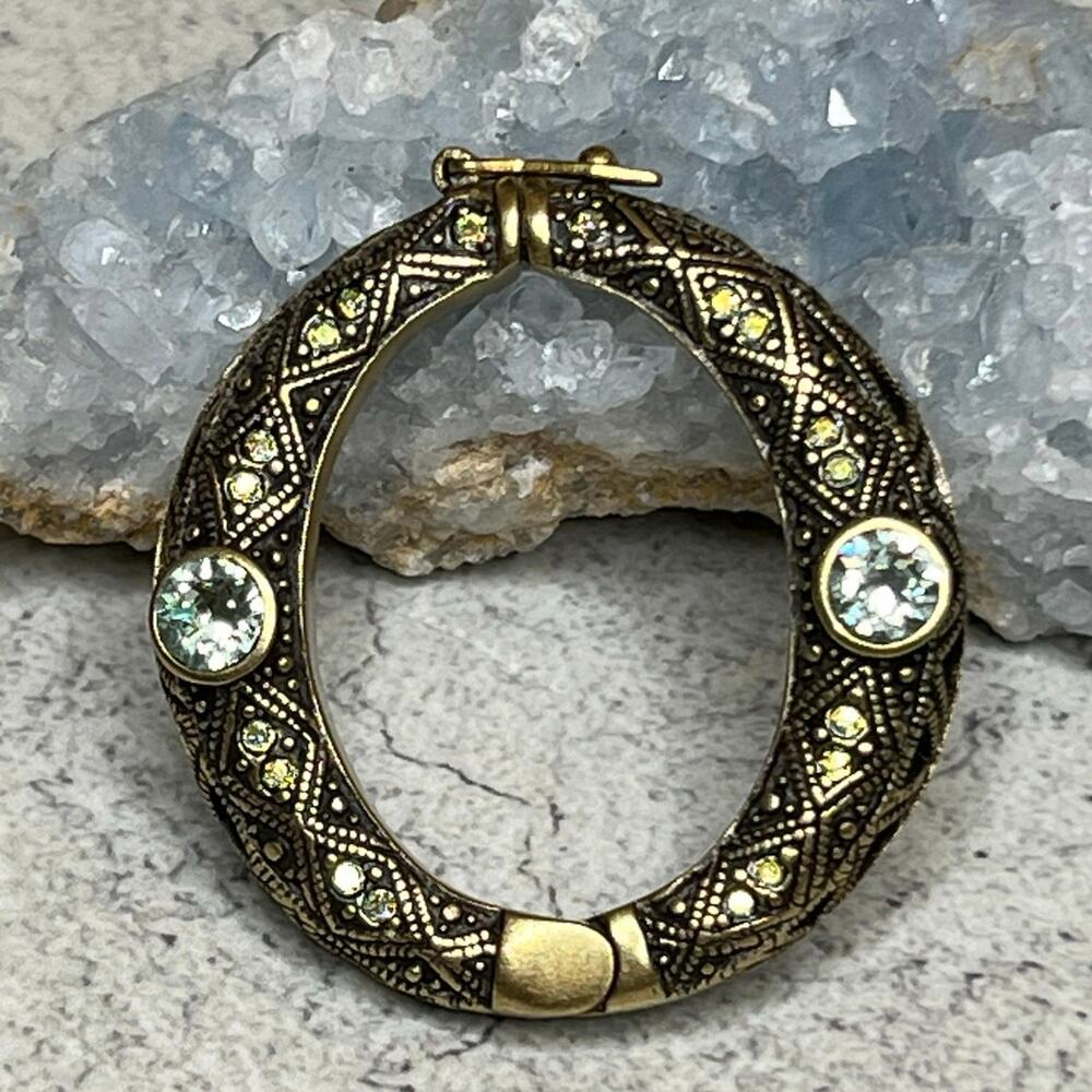 Heidi Daus signed Scarf Clip Enhancer rhinestone light blue and green unique